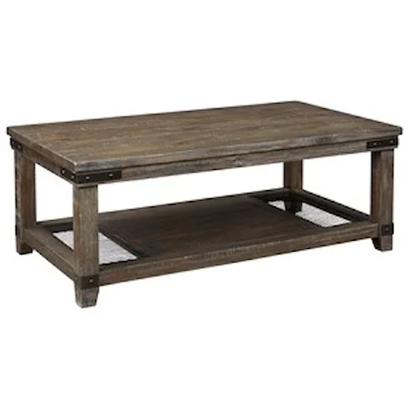 Rustic Rectangular Cocktail Table with Metal Accents
